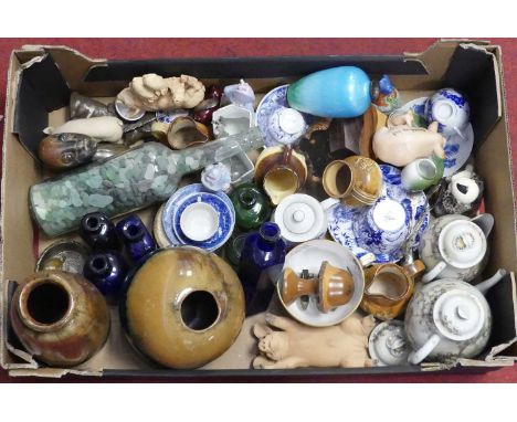 A collection of various ceramics to include studio pottery vases, a cloisonne enamel vase, and a harvest stoneware jug