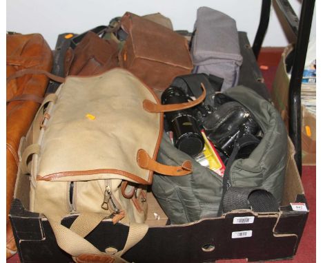Two boxes of vintage cameras, lenses and equipment 