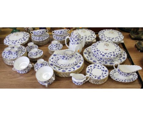 A Spode Blue Candle pattern coffee &amp; dinner serviceOne dinner plate cracked. One dessert bowl cracked.