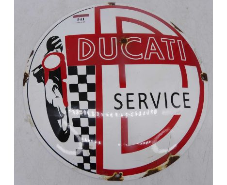 A circular enamel sign inscribed 'Ducati Service', dia. 30cm