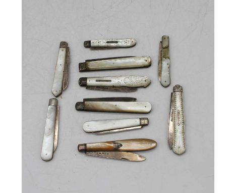 Ten mother-of-pearl handled fruit knives each having a silver blade