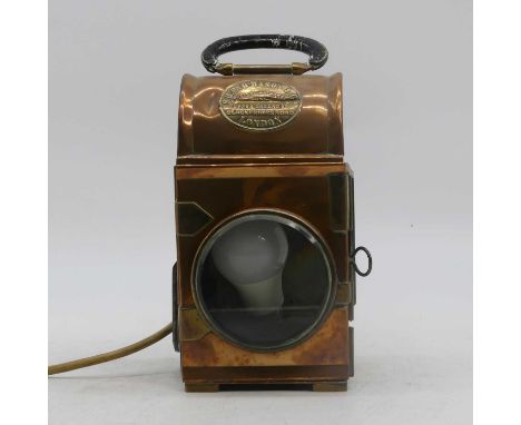 An early 20th centurty Shand Mason &amp; Co copper and brass lantern, later converted for electricity, height 25cm