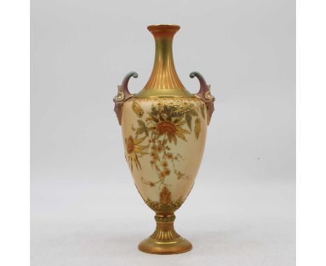 A Royal Worcester blush ivory vase, shape 1911, height 27cmLid is missing, wear to decoration.