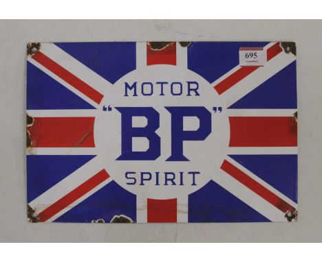 An enamel sign inscribed 'BP Motor Spirit', 20 x 30cm