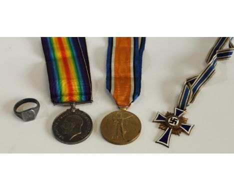 Medals &amp; trench art: Great War, British War medal and 1914-1919 medal with ribbons to Pte W J Shakespeare Leicestershire 