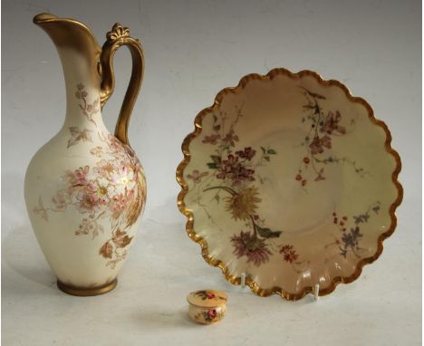 A Royal Worcester shaped circular blush ivory plate,  21cm diam., pattern 1511; a Royal Worcester blush ivory patch pot and c