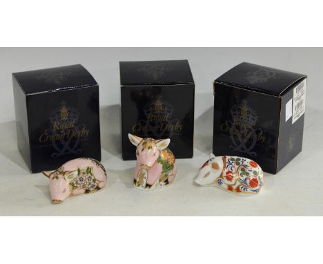 A Royal Crown Derby paperweight, Pickworth Piglet, Sinclairs limited edition exclusive, gold stopper, certificate, boxed; ano