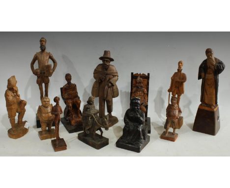 Treen - a Spanish Ouro Artesania carved wooden figure Don Quixote, 34cm high; another smaller;  others Nathan Der Weise, Von 