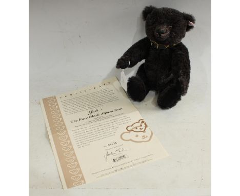 A Steiff bear, Jack - The Rare Black Alpaca Bear, green collar, limited edition Danbury Mint exclusive, certificate number 04