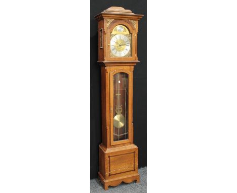 A George III style oak longcase clock, the dial marked Tempus Fugit, 212cm high