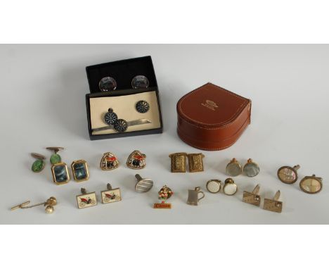 Gentlemen's Accessories - enamel and other cufflinks; a leather stud box