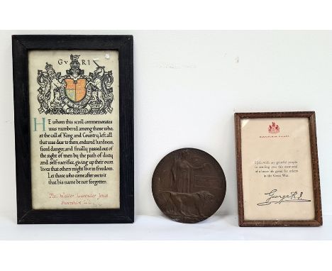 WW1 Death plaque and two George V certificates to accompany, to Walter Lavender Jones, Shropshire Light Infantry&nbsp;