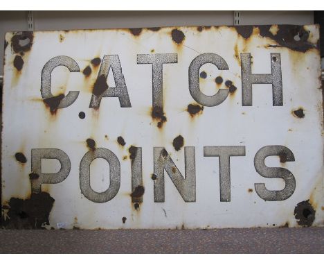 Large metal and enamel railway sign 'Catch Points', 77cm x 122cm (rusty)