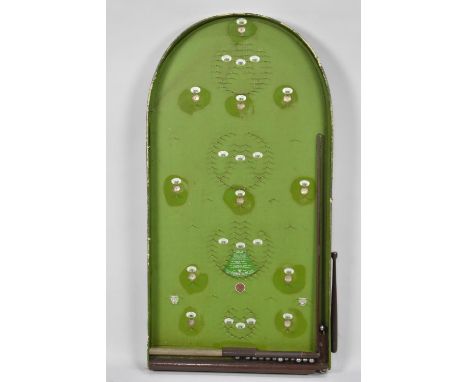A Vintage Green Painted Corinthian Bagatelle Board, 75cms High 