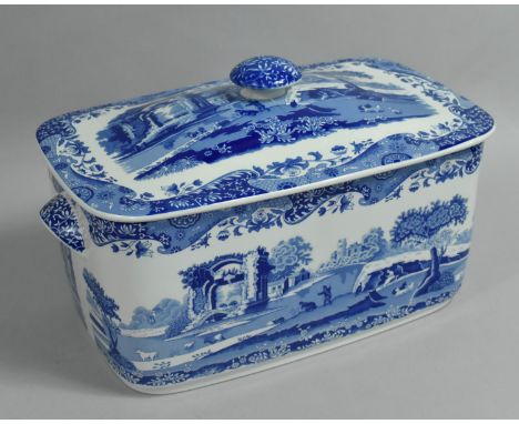 A Large Spode Blue and White Italian Pattern Bread Bin, 41cm wide 