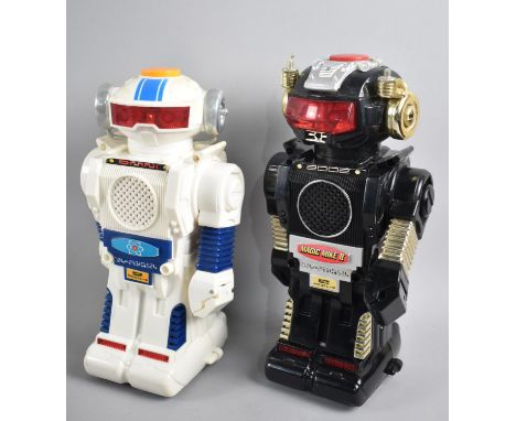 Two Modern Plastic Battery Operated Robot Toys, Magic Mike II and Omni Model II, 24cms High 