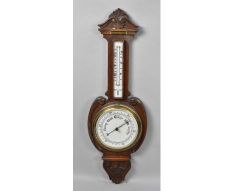 An Edwardian Oak Wheel Barometer with Thermometer, Presented by Harthill Musical Association to Their Conductor Mr James Edmi
