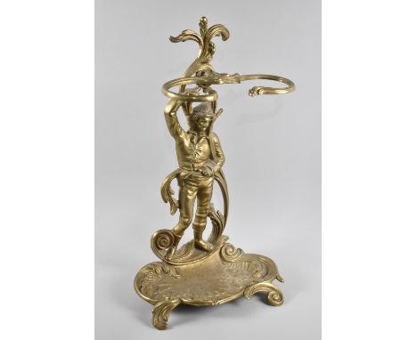 A Reproduction Brass Figural Stick Stand with Scrolled Feet in the Art Nouveau Style, 60cms High 