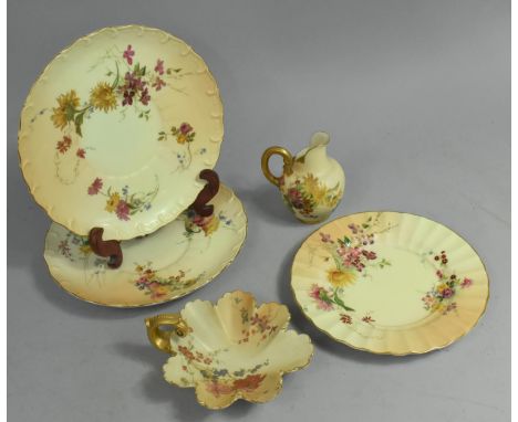 A Collection of Royal Worcester Blush Ivory to Comprise Plates, Scroll Handled Dish and a Jug 