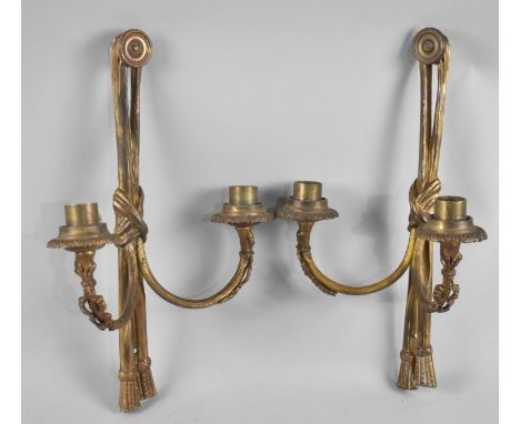 A Pair of Mid 20th Century Bronze Two Branch Light Fittings by GEC, Each 32cms High 