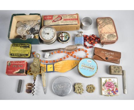 A Collection of Curios to Include Vintage Tins, Tokens and Coins, Vintage Cidu Awl, Costume Jewellery etc 