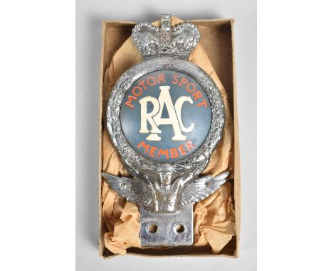 A Vintage 1960s RAC Motor Sport Member Chrome Car Badge by Birmingham Medal and Badge Company, 15cms High 