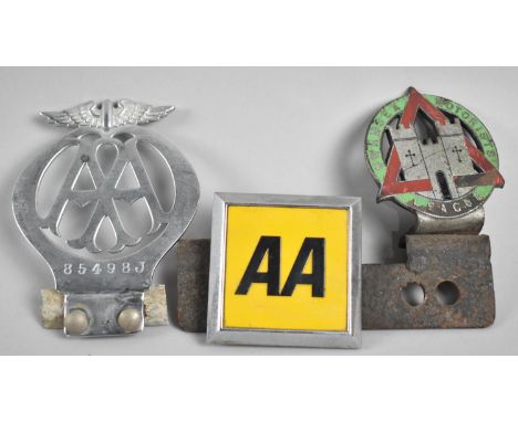 Two Vintage AA Car Badges and an Enamelled Badge for Swansea Motorists League 
