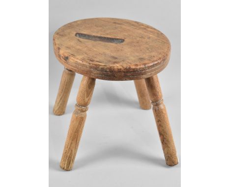 A Vintage Circular Topped Four Legged Stool, 24cms Diameter and 24cms High 