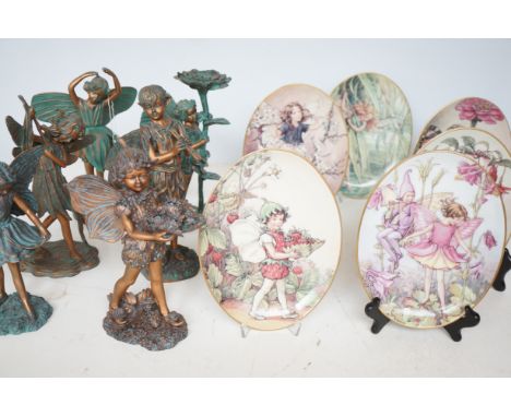 6x Royal Worcester cabinet plates with fairies with 6x matching resin figurines 