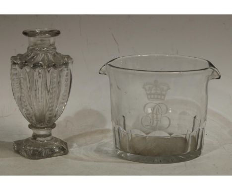 A 19th century Le Creusot  pedestal ovoid vase, of lobed form, lemon squeezer base, 13cm high; a 19th century double lip glas