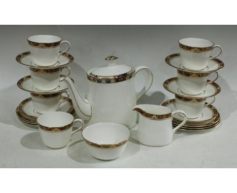 A Royal Crown Derby Rutland pattern teapot, first quality; a Royal Crown Derby Cloisonne pattern tea set comprising seven cup