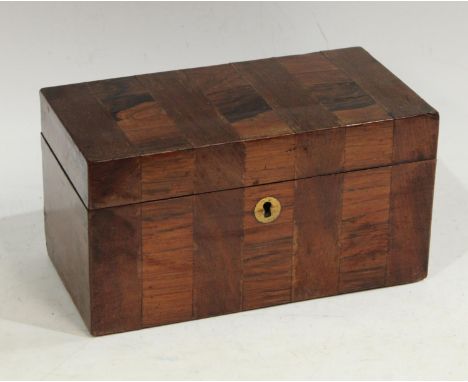 A Victorian rosewood and mahogany banded tea caddy, c.1860