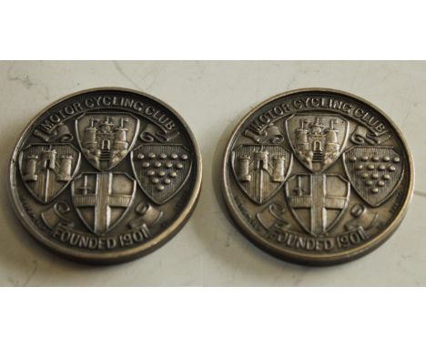A silver Motorcycling Club medallion, R A Littlewood 1929; another similar (2)