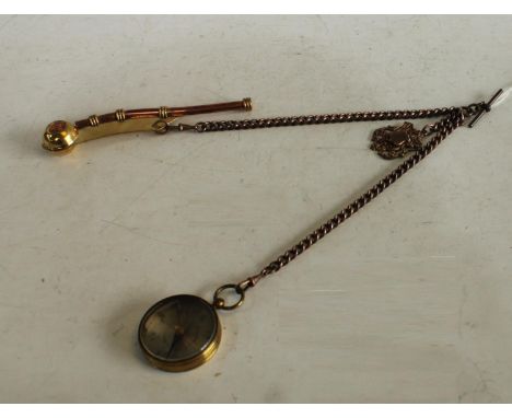 A double Albert with fob; a compass; a bosun's whistle