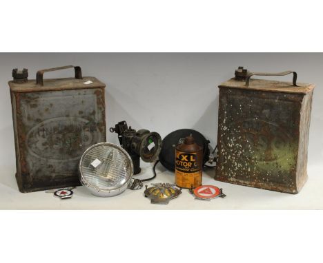 Automobilia Advertising - a vintage early 20th century XL motor oil motorcycle oil can 6D; others ESSO, British motorcycle as