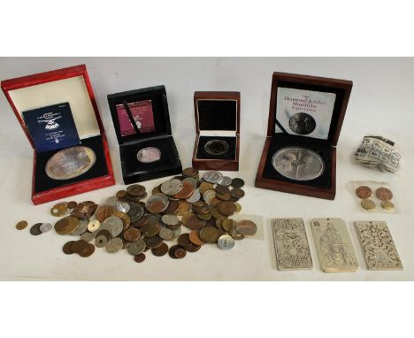 Coins - an Elizabeth II silver Five Pound, dated 2013, Vivat Regina Edition, cased; an ER II Saint George and the Dragon Five