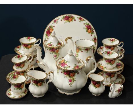 Ceramics - a Royal Albert Old Country Roses tea and coffee set to include teapot, coffee pot, coffee cans, tea cups and sauce