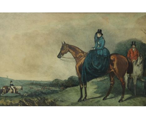 English School . George T Drake on 'Mistletoe' and Mrs T T Drake on 'Cerito', watercolour over lithograph, 32.5cm x 50cm
