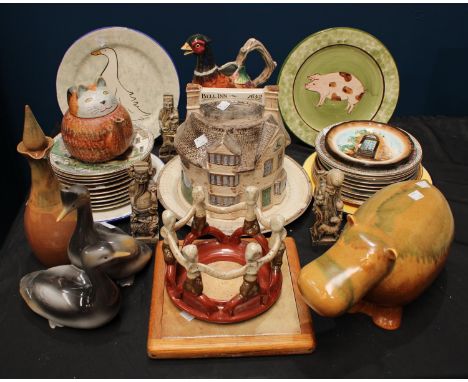 A quantity of collector's plates to include Wedgwood Game Birds of Britain series; a novelty teapot as a cat; a ceramic hippo