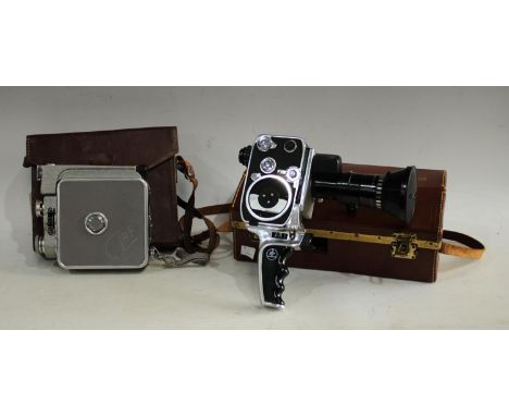 Cameras - a Bolex Zoom Reflex 8mm cine camera, P2, cased with instructions, another Meopta Admira 8F leather shoulder cased w