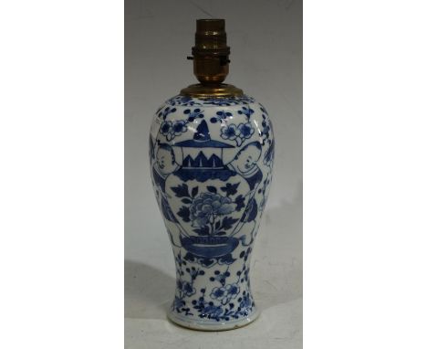 A Chinese blue and white vase, converted to a lamp, four character mark