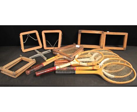 Sporting Memorabillia - eight vintage tennis rackets, Dunlop, Ken Rosewall;  others;   tennis frames