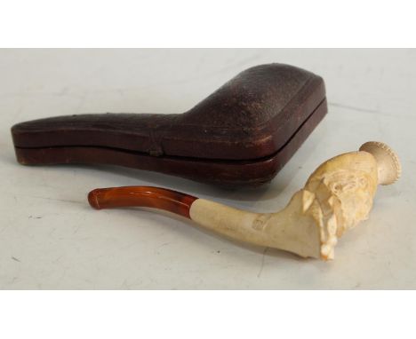 A 19th century meerschaum pipe, the bowl carved as a lady of fashion, 10.5cm long, c.1890, cased
