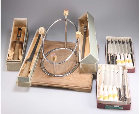 A SET OF SIX TABLE KNIVES, AND SIX DESSERT KNIVES, by Latham &amp; Owen, Sheffield, for Harrods Ltd, King's pattern, in origi
