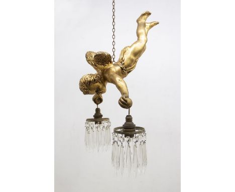 A Cherub light fitting with crystal pendants&nbsp;
