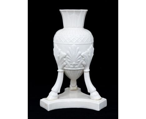 Irish Interest: A Belleek 2nd period (1891-1926) Amphora vase, on tripod support with hoof feet, 24.5cm tall CF: for similar 
