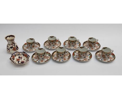 A collection of 20th Century Spode Bamboo coffee cans, saucers, along with two Masons ironstone items (Q)