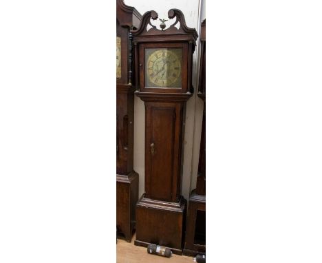 Scofield (Schofield) Barnsley 30hr longcase clock with 12" brass square dial, contained in an oak case with reeded pillars to