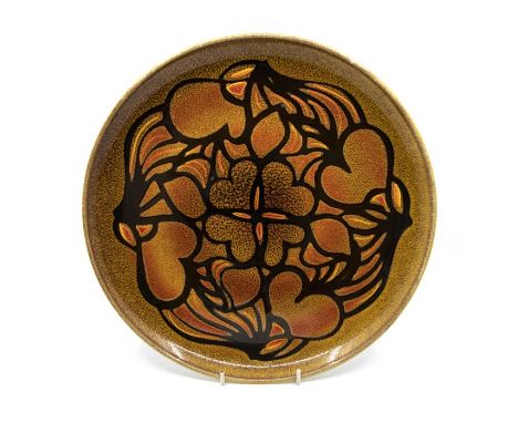 Poole Pottery: A Poole Pottery Aegean charger decorated in the silhouette technique, shape mark 6. Diameter approx 32cm. Mark