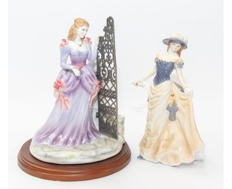 Two Royal Worcester lady figures; one on stand with certificate, Secret Garden and AliceCR; both in good condition